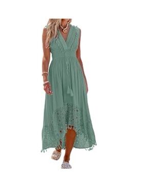 Cupshe Sage Green Boho Lace Tassel Maxi Dress Small